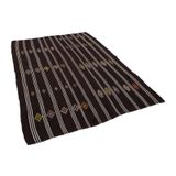 185x256 cm Çizgili Kilim Kahverengi Çizgili Yün El Dokuma Modern Geometrik Etnik Eskitme Desenli Boho Oturma Odası Salon Yolluk Koridor Mutfak Halısı