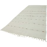 185x468 cm Kendir Beyaz Geometrik Kenevir Yün El Dokuma Modern Geometrik Etnik Eskitme Desenli Boho Oturma Odası Salon Yolluk Koridor Mutfak Halısı