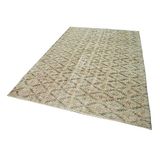 186x281 cm Kareli Kilim Bej Kareli Yün El Dokuma Modern Geometrik Etnik Eskitme Desenli Boho Oturma Odası Salon Yolluk Koridor Mutfak Halısı