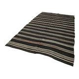 186x328 cm Çizgili Kilim Siyah Çizgili Yün El Dokuma Modern Geometrik Etnik Eskitme Desenli Boho Oturma Odası Salon Yolluk Koridor Mutfak Halısı