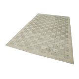 187x310 cm Kareli Kilim Bej Kareli Yün El Dokuma Modern Geometrik Etnik Eskitme Desenli Boho Oturma Odası Salon Yolluk Koridor Mutfak Halısı