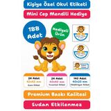 188 Adet Aslan Temalı Kişiye Özel Okul Etiketi | Kalem Defter Kitap Için Isim Yazılabilir Sticker Seti Model:12 - Beyaz