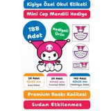 188 Adet Kuromi Pembe Kişiye Özel Okul Etiketi Kalem Defter Kitap Isimlik Sticker Seti M30 - Beyaz