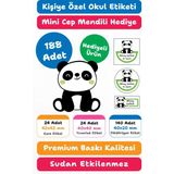188 Adet Panda Temalı Kişiye Özel Okul Etiketi | Kalem Defter Kitap Için Isim Yazılabilir Sticker Seti Model:14 - Beyaz