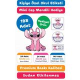 188 Adet Stitch Pembe Kişiye Özel Okul Etiketi | Kalem Defter Kitap Için Isim Yazılabilir Sticker Seti Model:18 - Beyaz