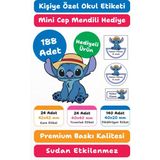 188 Adet Stitch Şapkalı Kişiye Özel Okul Etiketi Kalem Defter Kitap Isimlik Sticker Seti M27 - Beyaz