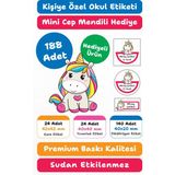 188 Adet Unicorn Temalı Kişiye Özel Okul Etiketi | Kalem Defter Kitap Için Isim Yazılabilir Sticker Seti Model:7 - Beyaz