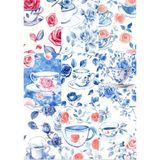 18ADET 10X14CM Mavi Çiçek Fincan Vintage Eskitme Scrapbook Kağıdı Bullet Journal Ajanda Için Uygun