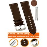 18mm-20mm-22mm-24mm-26mm saatlerle uyumlu soft deri saat kordonu kayışı al11-kahve-beyaz - 24 mm - Kahverengi - Beyaz