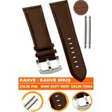 18mm-20mm-22mm-24mm-26mm saatlerle uyumlu soft deri saat kordonu kayışı al11-kahve-kahve - 24 mm - Kahverengi