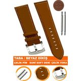 18mm-20mm-22mm-24mm-26mm saatlerle uyumlu soft deri saat kordonu kayışı al11-taba-beyaz - 24 mm - Taba - Beyaz