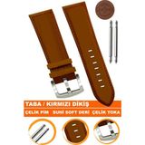 18mm-20mm-22mm-24mm-26mm saatlerle uyumlu soft deri saat kordonu kayışı al11-taba-kırmızı - 26 mm - Taba - Kırmızı