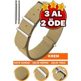 18mm-20mm-22mm-24mm saatlerle uyumlu nato kumaş tekstil saat kordonu kayışı n32nyl1-c - 24 mm - Krem