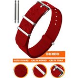 18mm-20mm-22mm-24mm saatlerle uyumlu nato kumaş tekstil saat kordonu kayışı n32nyl1-dr - 24 mm - Bordo