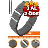18mm-20mm-22mm-24mm saatlerle uyumlu nato kumaş tekstil saat kordonu kayışı n32nyl1-gr - 24 mm - Gri