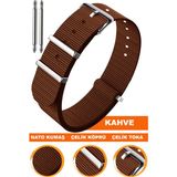 18mm-20mm-22mm-24mm saatlerle uyumlu nato kumaş tekstil saat kordonu kayışı n32nyl1-k - 18 mm - Kahverengi