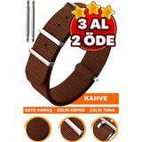 18mm-20mm-22mm-24mm saatlerle uyumlu nato kumaş tekstil saat kordonu kayışı n32nyl1-k - 22 mm - Kahverengi