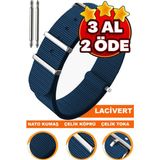 18mm-20mm-22mm-24mm saatlerle uyumlu nato kumaş tekstil saat kordonu kayışı n32nyl1-l - 22 mm - Lacivert