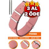 18mm-20mm-22mm-24mm saatlerle uyumlu nato kumaş tekstil saat kordonu kayışı n32nyl1-p - 18 mm - Pembe