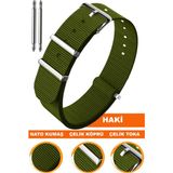 18mm-20mm-22mm-24mm saatlerle uyumlu nato kumaş tekstil saat kordonu kayışı n32nyl1-yh - 22 mm - Haki