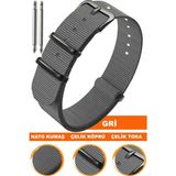 18mm-20mm-22mm-24mm saatlerle uyumlu nato kumaş tekstil saat kordonu kayışı n32nyl1b-gr - 22 mm - Gri