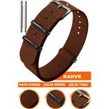 18mm-20mm-22mm-24mm saatlerle uyumlu nato kumaş tekstil saat kordonu kayışı n32nyl1b-k - 24 mm - Kahverengi
