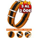 18MM-20MM-22MM-24MM Saatlerle Uyumlu Nato Kumaş Tekstil Saat Kordonu Kayışı Nato-Model-1 - 22 mm - Turuncu - Siyah