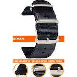 18mm-20mm-22mm-24mm saatlerle uyumlu premıum nato kumaş tekstil saat kordonu kayışı f39clds-b - 24 mm - Siyah