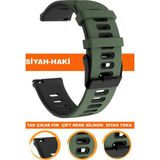 18mm-20mm-22mm-24mm saatlerle uyumlu premium silikon saat kordonu kayışı a56-sh - 20 mm - Haki