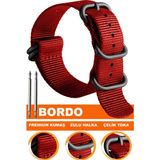 18mm-20mm-22mm-24mm saatlerle uyumlu premıum zulu nato kumaş tekstil saat kordonu kayışı z39nyl1b-bo - 22 mm - Bordo