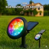 18W Led Solar Kazıklı Çim Armatür Cata Güneş Enerjili Çim Lambası Bahçe Aydınlatma Rgb