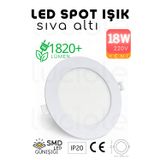 18W Slim LED Spot – 3200K Günışığı Işık, 1820 Lümen, Beyaz Kasa, 22 cm, 220V, 15000 Saat Ömür
