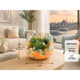 18X17 Cm Ölçülerinde Üfleme Cam Teraryum Saksı Seti Turuncu Mavi Benekli Dekoratif Cam Kase Vazo Vitrin