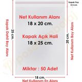 18x20+5 cm.(18x25) 50 Adet Şeffaf Bantlı Yapışkanlı OPP Poşet