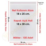 18X25+5 Cm. (18X30) 100 Adet - Şeffaf Bantlı Yapışkanlı Opp Jelatin Poşet