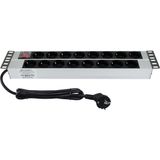 19" 2U 16'Lı Schuko Anahtarlı Alüminyum Rack Kabin Grup Prizi Pdu