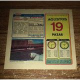 19 Ağustos 1979 Pazar Milliyet Yayınları Kültür Takvimi Yaprağı (Sahafiye Kitap)