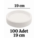 19 Cm Plastik Tabak 100 Adet Beyaz Tek Kullanımlık Parti Piknik Doğum Günü