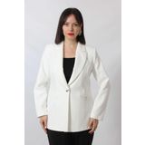1904 Beyaz Fermuarlı Cep Aksesuarlı Kadın Büyük Beden Blazer Ceket