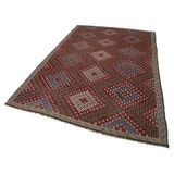 190x315 cm Geometrik Kilim Kırmızı Geometrik Yün El Dokuma Modern Geometrik Etnik Eskitme Desenli Boho Oturma Odası Salon Yolluk Koridor Mutfak Halısı