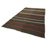 190x337 cm Çizgili Kilim Kahverengi Çizgili Yün El Dokuma Modern Geometrik Etnik Eskitme Desenli Boho Oturma Odası Salon Yolluk Koridor Mutfak Halısı