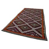 190x369 cm Geometrik Kilim Beyaz Geometrik Yün El Dokuma Modern Geometrik Etnik Eskitme Desenli Boho Oturma Odası Salon Yolluk Koridor Mutfak Halısı