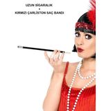192039LER 199039LAR Gatsby Kadın Aksesuar Seti – Kırmızı Charleston Saç Bandı ve Lık - 1 Ay