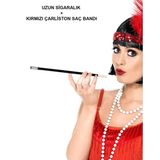 1920'ler 1990'lar Gatsby Kadın Aksesuar Seti – Kırmızı Charleston Saç Bandı ve Sigaralık (5264)