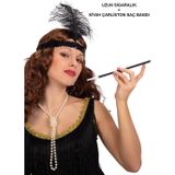 1920'ler Gatsby Aksesuar Seti – Siyah Charleston Saç Bandı & Sigaralık (5264)