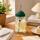 1923 As Kurukahvecisi 57855210131150880184975 580 Ml Ayıcık Desenli Cam Bardak Pipetli Silikon Kapaklı Soğuk Kahve Bardağı Şeffaf Cam Kupa Sevimli Ayıcık Bardak Bubble Tea Smoothie Milkshake Meyve Suyu İçecek Bardağı Çocuk Ve Yetişkin Aeropress