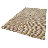 192x305 cm Chaput Kilim Kahverengi Çizgili Yün El Dokuma Modern Geometrik Etnik Eskitme Desenli Boho Oturma Odası Salon Yolluk Koridor Mutfak Halısı