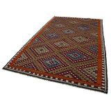 193x323 cm Geometrik Kilim Kırmızı Geometrik Yün El Dokuma Modern Geometrik Etnik Eskitme Desenli Boho Oturma Odası Salon Yolluk Koridor Mutfak Halısı