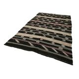 193x328 cm Çizgili Kilim Siyah Çizgili Yün El Dokuma Modern Geometrik Etnik Eskitme Desenli Boho Oturma Odası Salon Yolluk Koridor Mutfak Halısı