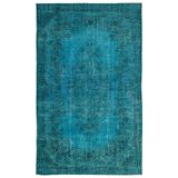 195x319 cm Atina Turkuaz Vintage Yün El Dokuma Modern Geometrik Etnik Eskitme Desenli Boho Oturma Odası Salon Yolluk Koridor Mutfak Halısı